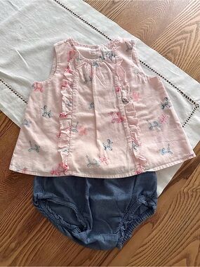 GAP Pink Balloon Animal Top with Navy Print RARE
